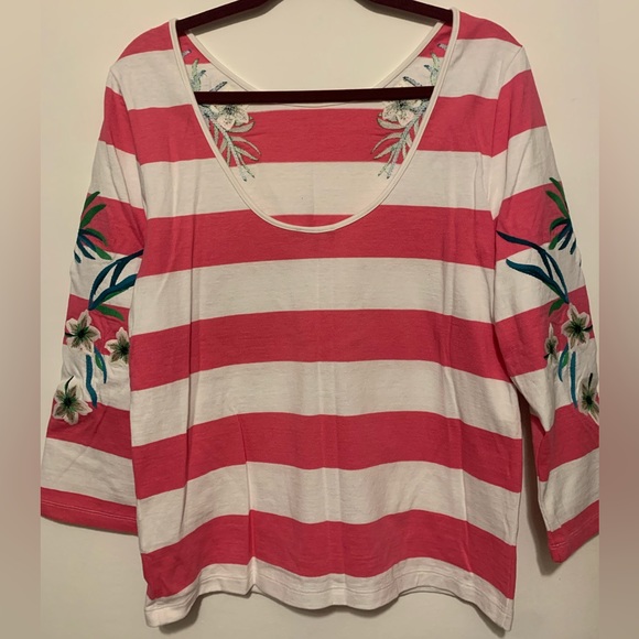 NWT - Juicy Couture - Pink & White Striped Hibiscus 3/4 Sleeved Top — Size: XL - Picture 8 of 8
